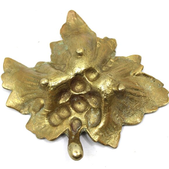 Vintage MCM Solid Brass Grapes & Leaf Trinket Dish - Lot of 2 - Picture 6 of 6